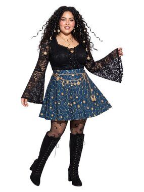 Whimsigoth Sun & Moon 90s Witchy Skater Skirt
